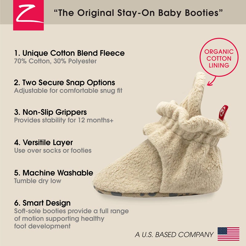 Zutano Unisex Fleece Baby Booties with Organic Cotton Lining, Newborn Essentials, Khaki, 6 Months - Image 3